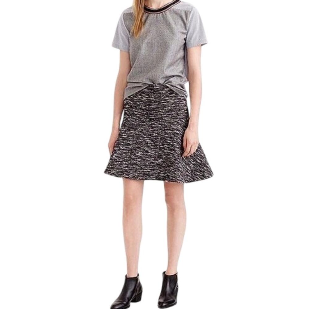 J. Crew Plaza Skirt Size 4 Black White Silver Tweed Flounce Flared Skater Lined